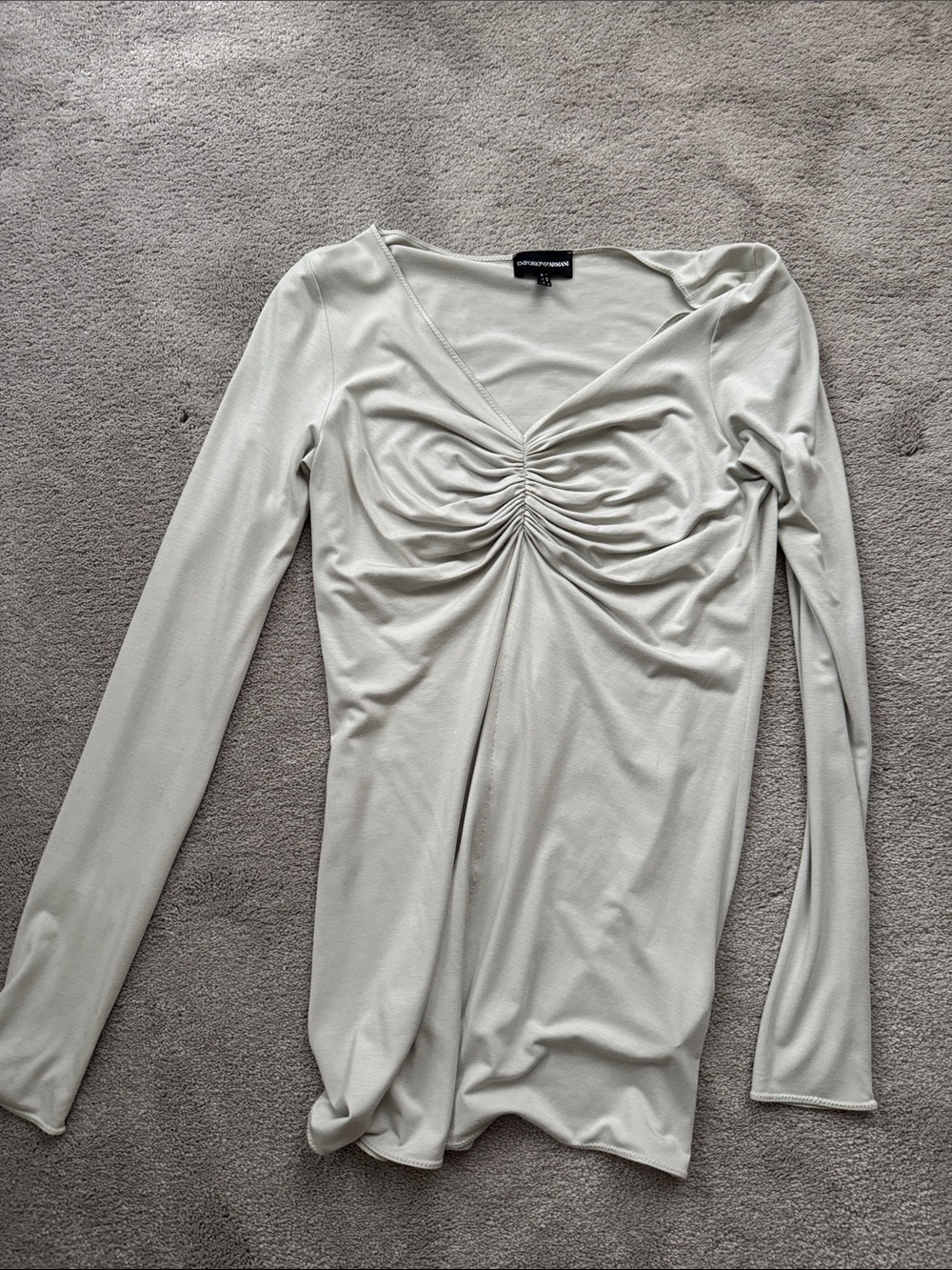 Emporio Armani Light Gray Long-Sleeve Ruched V-Neck Top